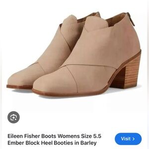 EILEEN FISHER Sz 5.5 Ember Neutral Tan Leather Block Heel Ankle Boots Orig $250